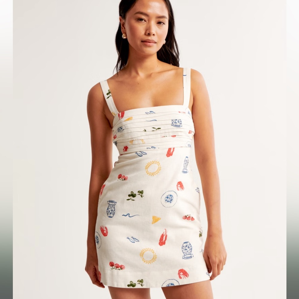 A & F linen blend cream pattern skort dress